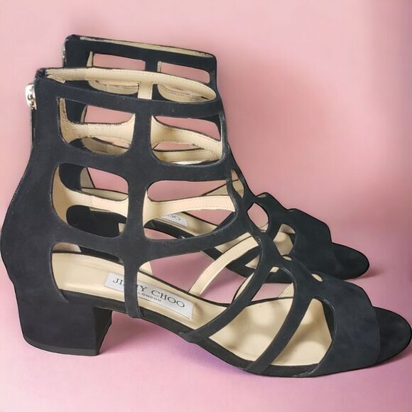 Jimmy Choo Black Parisian Baddie Suede Ren 35 Gladiator - Picture 4 of 13